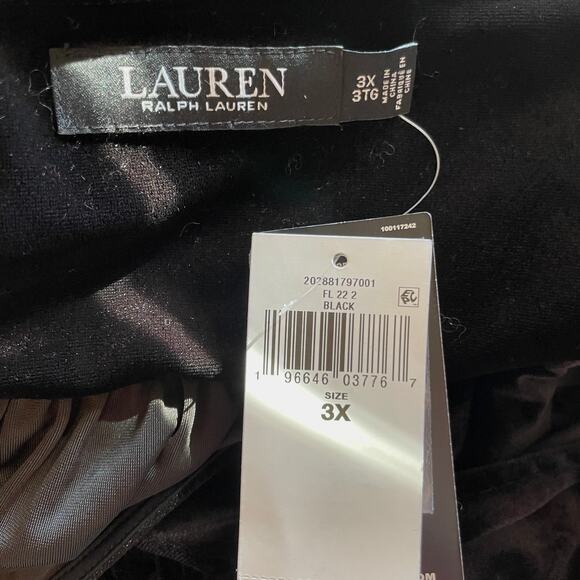 Lauren Ralph Lauren Plus Size Velvet Puff Sleeve Midi Dress In Black Size 3X New - Picture 13 of 15
